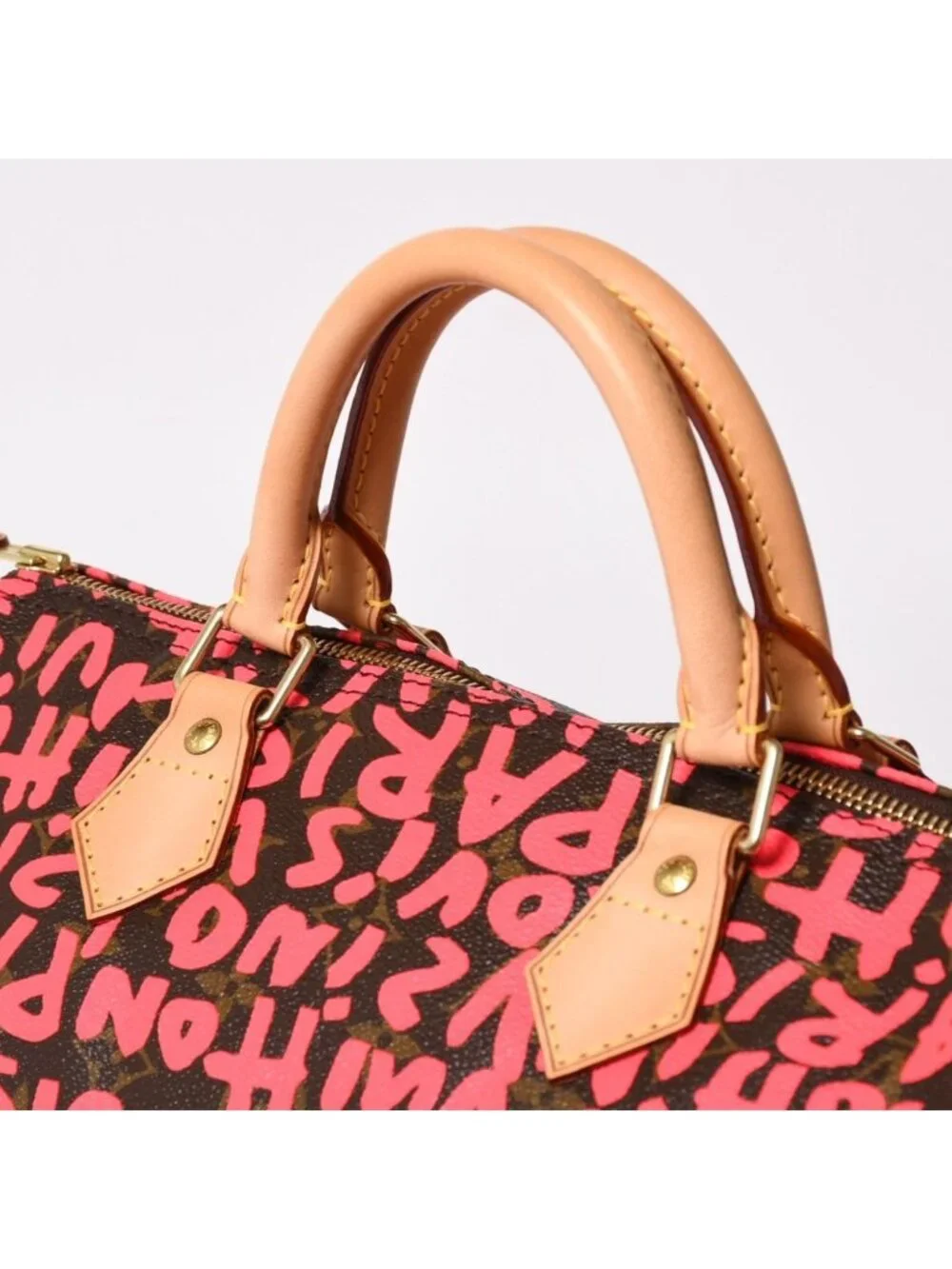 Louis Vuitton Monogram Graffiti Speedy 30 Handbag Pink Vachetta Leather